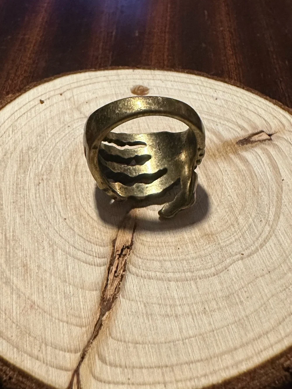 Bronze-Tone Skeleton Hand Ring with Rhinestones Size 6